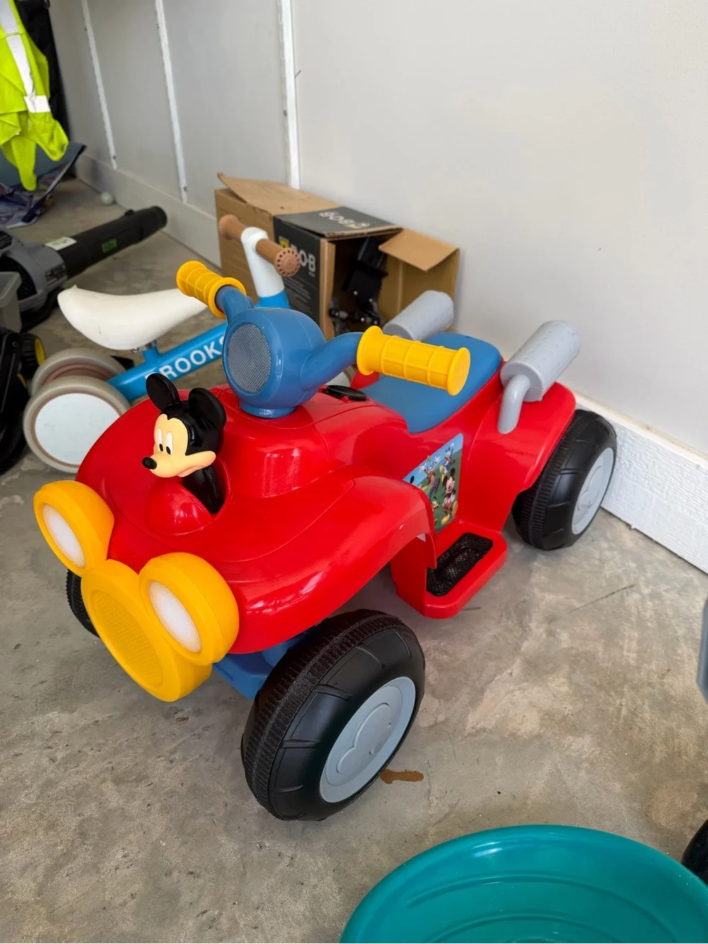 Disney Mickey Mouse Red and Yellow Ride-On Car, four wheeler